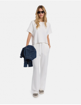 Dondup Pantaloni Wide Leg In Cotone Garzato Bianco - DP860 KF0254D MI9 DD S26 000 - Semenzato Abbigliamento