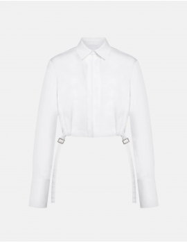 Dondup Camicia Cropped In Raso Cotone E Lyocell Bianco - DC485 RS0051D 002 DD S26 000 - Semenzato Abbigliamento
