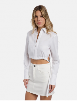 Dondup Camicia Cropped In Raso Cotone E Lyocell Bianco - DC485 RS0051D 002 DD S26 000 - Semenzato Abbigliamento