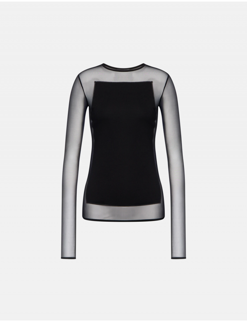 Dondup T-Shirt Girocollo Slim In Cotone E Tulle Nero - DS081 JS0320D XXX DD S26 999 - Semenzato Abbigliamento